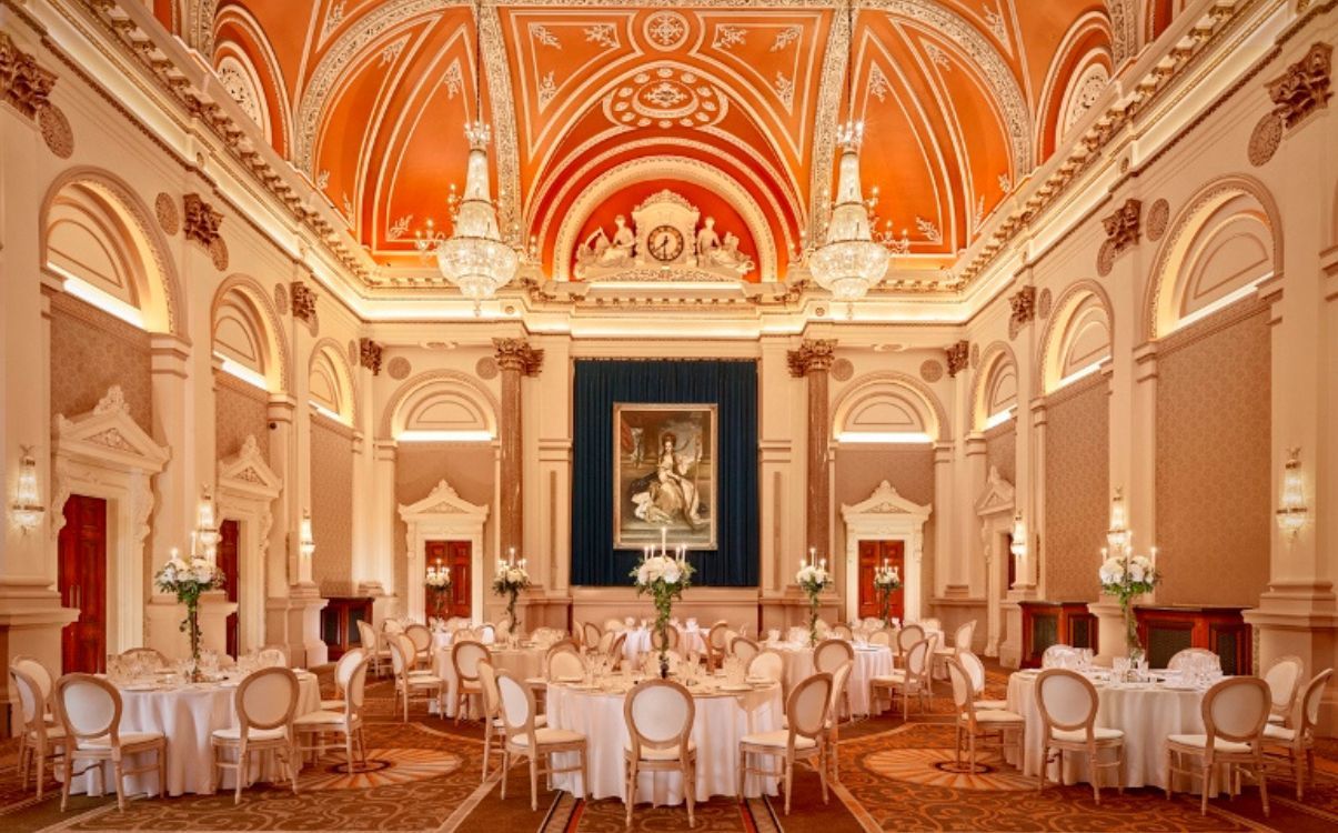 Large banqueting room set for gala dinner in The College Green Hotel Dublin