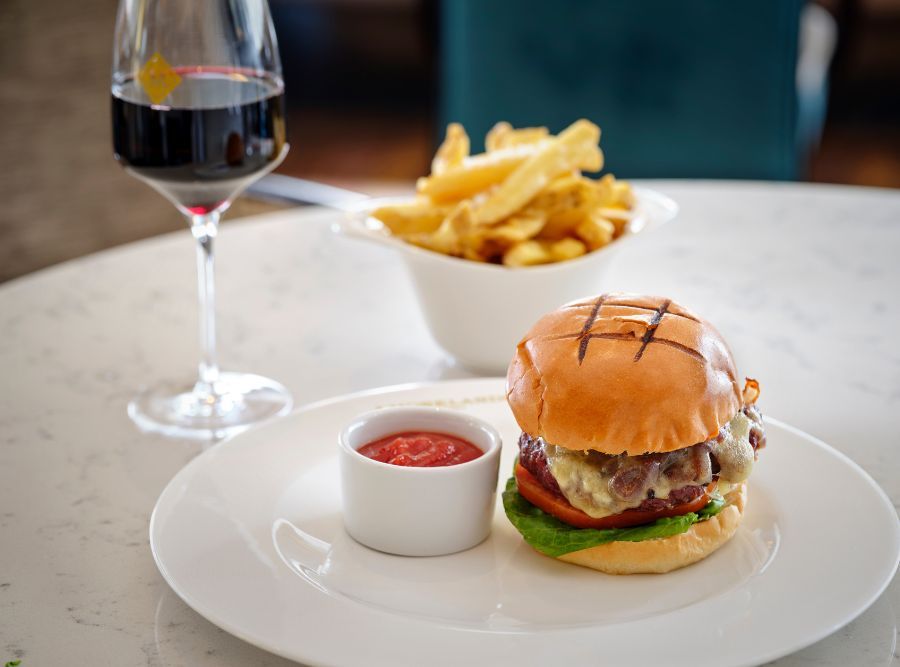 Black Angus Charred Beef Burger & Red Wine - Morelands Grill